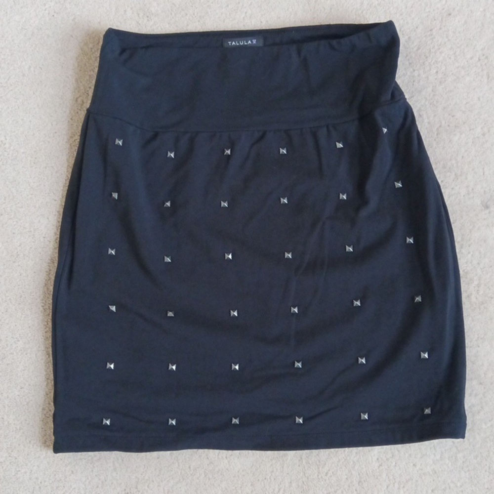 Waist 13"-15" Talula Studded Black Mini Skirt with Silver Studs Accents